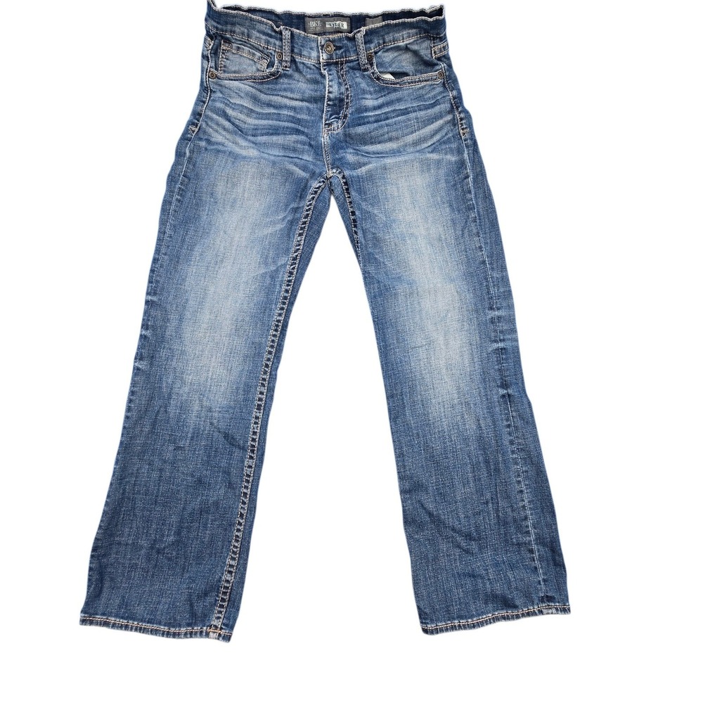 BKE Tyler Bootleg Jeans Mens 33R Medium Wash Distressed Wide Bootcut ABS43100